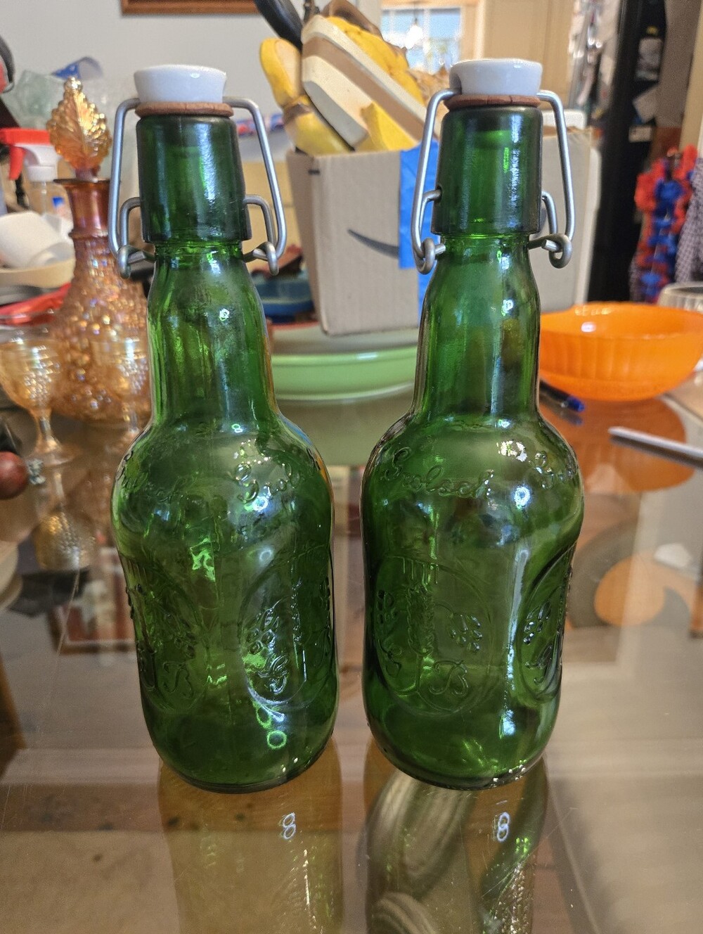 Vintage Grolsch Green Glass Swing-top Bottle Set